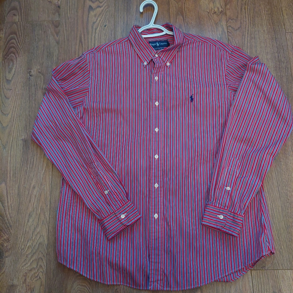 Ralph Lauren Red Striped Men's Shirt XL L Preppy 90s